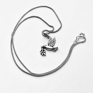 Silver Dove with Olive Branch Necklace, Silver Bird Chain, Religious Jewelry